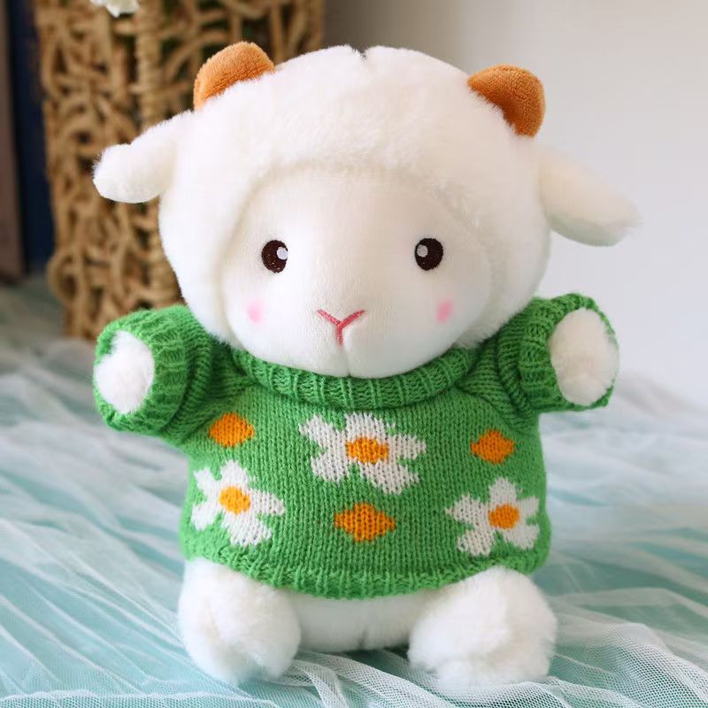 Porco Lamb Doll, plush toy, + floral green sweater, 23cm