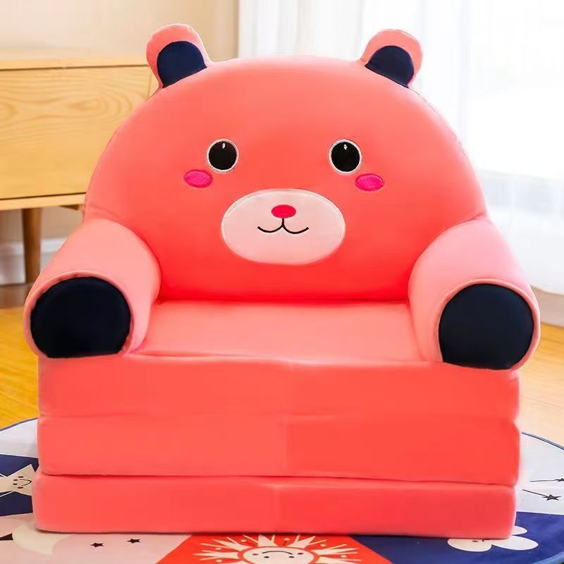 Children's folding sofa bed, removable and washable, three layers, total length 115cm*50cm, orange bear