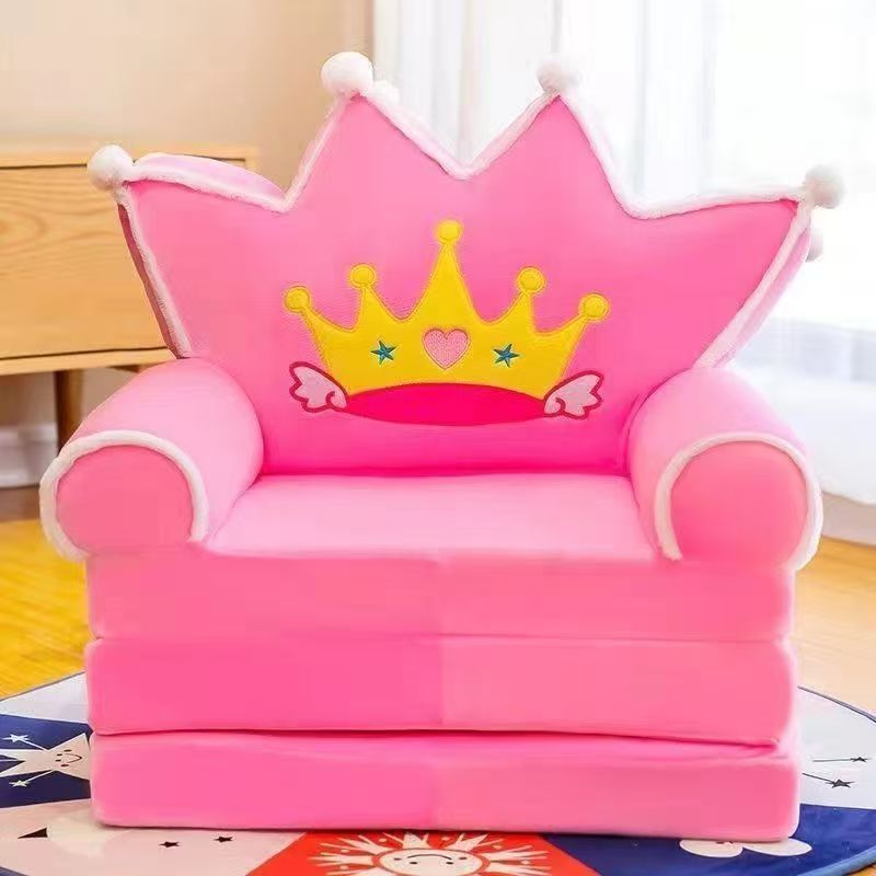 Children's folding sofa bed, removable and washable, three layers, total length 115cm*50cm, pink star crown