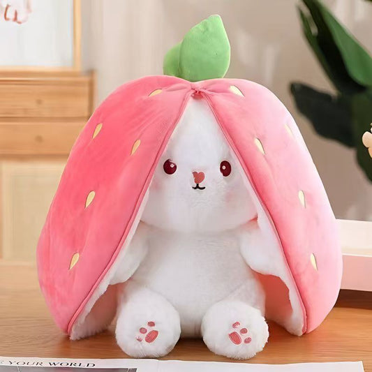 Strawberry rabbit puppet, doll, plush doll, pillow