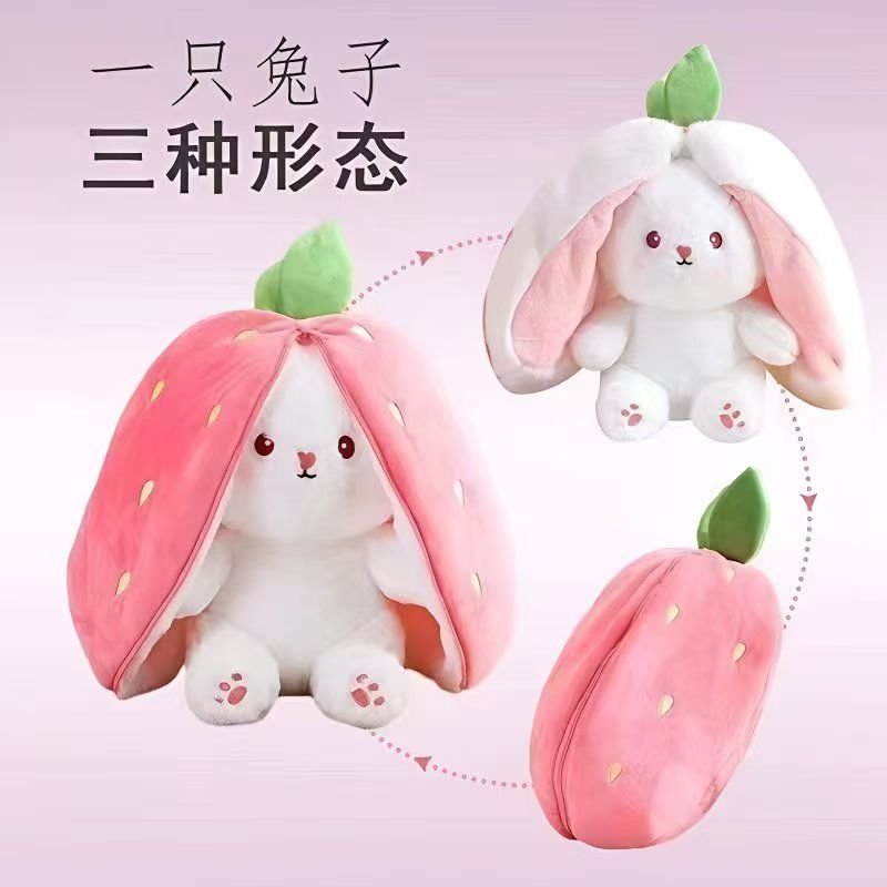 Strawberry rabbit puppet, doll, plush doll, pillow