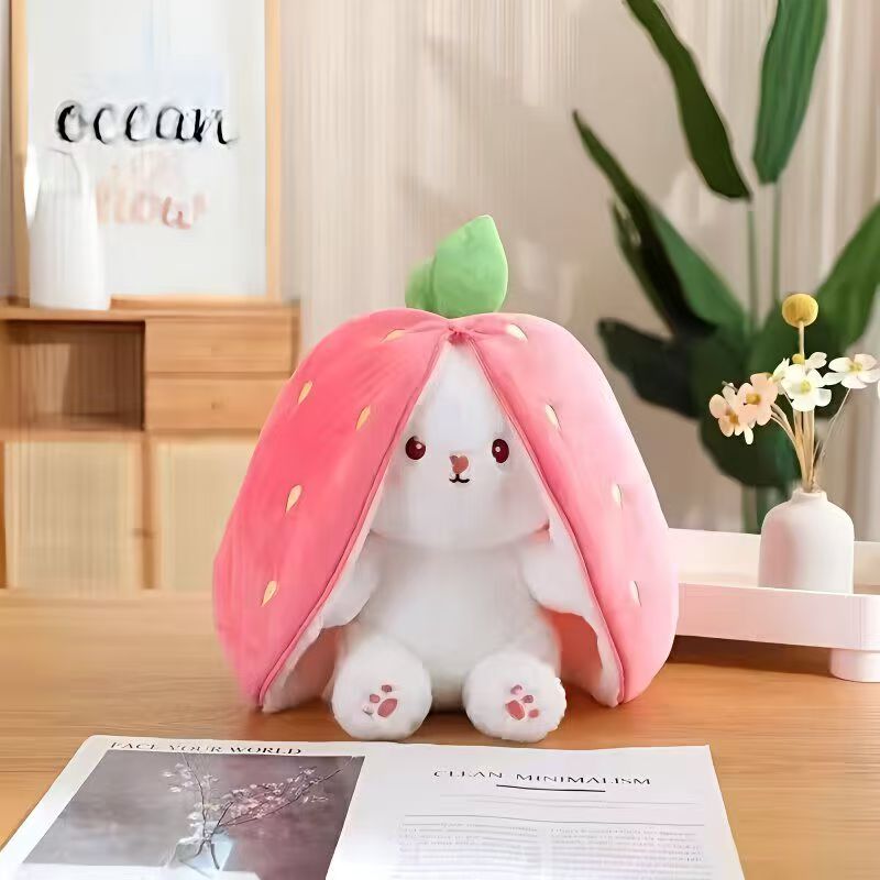 Strawberry rabbit puppet, doll, plush doll, pillow