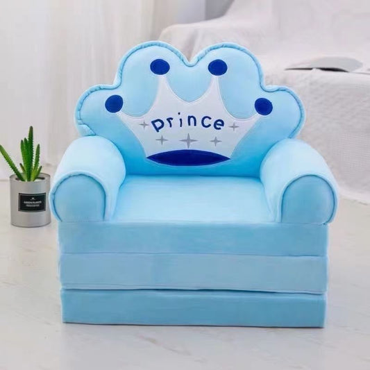Children's folding sofa bed, removable and washable, three layers, total length 115cm*50cm, blue crown