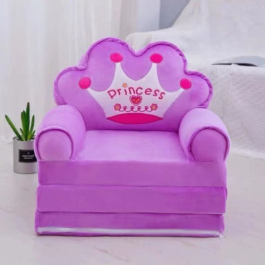 Children's folding sofa bed, removable and washable, three layers, total length 115cm*50cm, purple crown