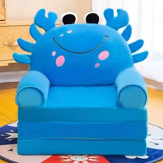 Children's folding sofa bed, removable and washable, three layers, total length 115cm*50cm, Blue Crab