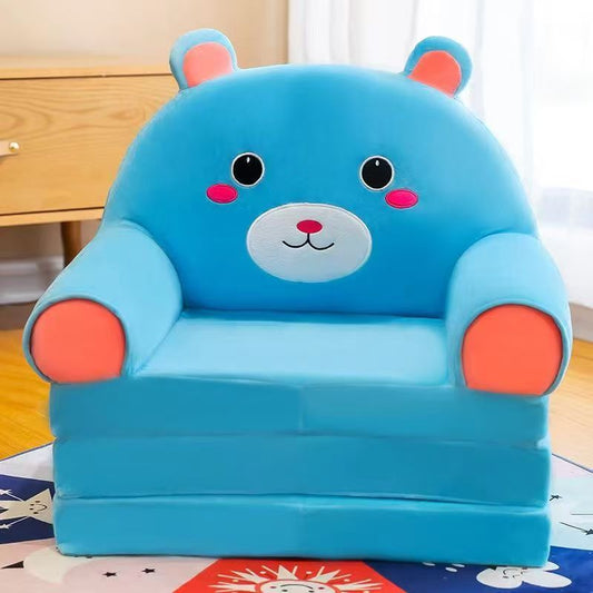 Children's folding sofa bed, removable and washable, three layers, total length 115cm*50cm, Blue Bear