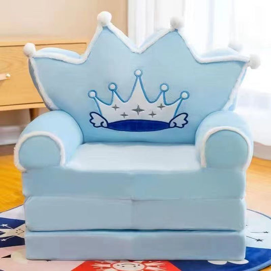 Children's folding sofa bed, removable and washable, three layers, total length 115cm*50cm, blue star crown