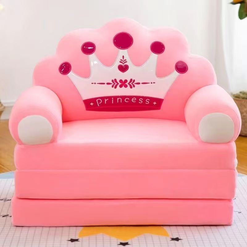 Children's folding sofa bed, removable and washable, three layers, total length 115cm*50cm, pink crown cat claws