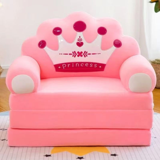 Children's folding sofa bed, removable and washable, three layers, total length 115cm*50cm, pink crown cat claws